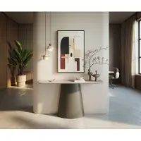 DELIFE Konsolentisch Edge Boot 140x40 cm Keramik Laminam Travertino Bianco Creme-Weiß Conos Metall Effektfinish Titan