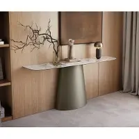 DELIFE Konsolentisch Edge Boot 180x40 cm Keramik Minas Melange Weiß-Beige Conos Metall Effektfinish Titan