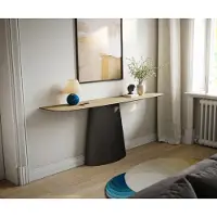 DELIFE Konsolentisch Edge Boot 180x40 cm Keramik Laminam Sabbia Eichefarbig Conos Metall Schwarz