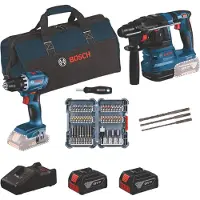 Bosch 2 x 18V-Set: GSR + GBH + 2 x Bit-Set + 2 x GBA 18V 4.0 Ah + GAL 18V-40