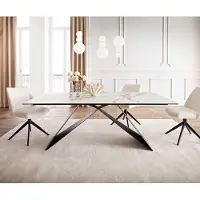 DELIFE Esstisch Edge 200x100 Keramik Calacatta Luxe Weiß-Gold-Grau V-Gestell Flachstahl Schwarz