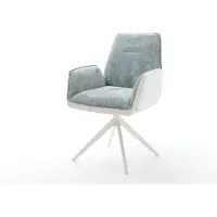 DELIFE Drehstuhl Zoa-Flex Materialmix Echtleder Weiß-Pastellblau Kreuzgestell breit Weiß 360° drehbar Wippfunktion Taschenfederkern