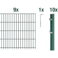 Alberts Doppelstabmattenzaun 6-5-6, Matten 2,50 m, Höhe 1,43 m, Länge 22,5 m, grün, Zaun als Komplettset, Pfosten mit Klemmlasche 60x40 mm