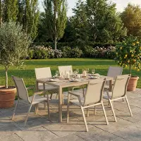 Idimex Gartenmöbel Set MONDELLO mit 6 Stühlen, Champagner - Gartentisch 150x90 cm mit 6 Gartenstühlen, Stahlgestell pulverbeschichtet, WPC-Tischplatte, Textilene Sitzfläche [max. Belastbarkeit 120 kg]