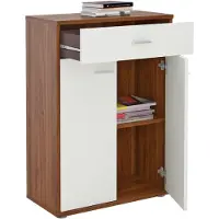 CARO-Möbel Kommode Sideboard Schrank TOMMY in nussbaum / weiß, Anrichte Highboard mit Schublade und 2 Türen