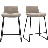 Miliboo - Barhocker aus taupefarbenem Stoff und schwarzem Metall H65 cm (2er Set) BOOST