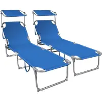 VOUNOT 2er Set Sonnenliege mit Dach, 190 x 58 x 27 cm Blau