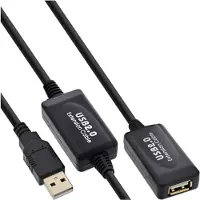 InLine USB 2.0 Aktiv-Verl., mit Signalverstärkung "Repeater", ST A / BU A, 25m, 25 m, USB A, USB A, USB 2.0, Stecker/Buchse, Schwarz