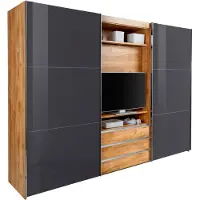 Wimex Schwebetürenschrank Magie Kleiderschrank Ausführung wählbar,Plankeneiche / Glasgrau,300x65x236cm