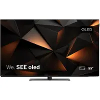 LOEWE We. SEE 55 Zoll OLED-TV, Ultra HD, Smart TV, HDR, Dolby Vision, Dolby Atmos, 60W Soundbar, drehbarer Tischfuß, AirPlay, HDMI 2.1, dünn