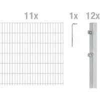 Alberts Doppelstabmattenzaun 6-5-6, Matten 2,50 m, Höhe 1,83 m, Länge 27,5 m, feuerverzinkt, Zaun als Komplettset, Pfosten mit Klemmlasche 60x40 mm