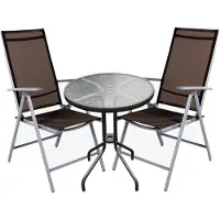 Mojawo Bistro Sitzgarnitur Bistrogarnitur 3-teilig Silbergrau/Schokobraun