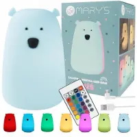 Eco-Light Nachttischlampe LED für Kinder, Motiv: großer Bär, blau, RGB, mit Fernbedienung, USB-Anschluss, weißes und warmes Licht