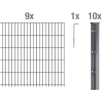 Alberts Doppelstabmattenzaun 8-6-8, Matten 2,50 m, Höhe 1,23 m, Länge 22,5 m, anthrazit, Zaun als Komplettset, Pfosten mit Abdeckleiste 60x40 mm
