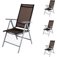 Mojawo 4er Set Garten Klappstuhl Aluminium - Textilen Silbergrau/Schokobraun