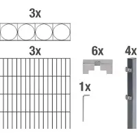 Alberts Doppelstabmattenzaun Oslo, Höhe 140 cm, Länge 6 m, 2 m Matte, anthrazit, zum Einbetonieren