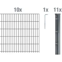 Alberts Doppelstabmattenzaun 8-6-8, Matten 2,50 m, Höhe 83 cm, Länge 25 m, anthrazit, Zaun als Komplettset, Pfosten mit Abdeckleiste 60x40 mm