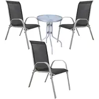 Mojawo Bistro Sitzgarnitur Bistrogarnitur 4-teilig Silbergrau/Schwarz