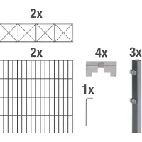 Alberts Doppelstabmattenzaun Nexus, Höhe 140 cm, Länge 4 m, 2 m Matte, anthrazit, zum Einbetonieren
