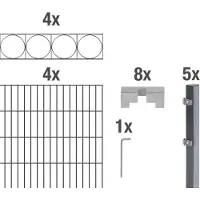 Alberts Doppelstabmattenzaun Oslo, Höhe 140 cm, Länge 8 m, 2 m Matte, anthrazit, zum Einbetonieren