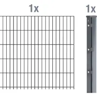 Alberts Doppelstabmatten-Anbauset 8-6-8, Matten 2,50 m, Höhe 1,03 m, Länge 2,5 m, anthrazit, Anbauset mit Zaunpfosten inkl. Abdeckleiste 60x40 mm