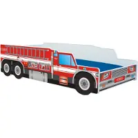 KIDS Collection Autobett 80x160 cm Spielbett Kinderbett mit Matratze, Rausfallschutz und Lattenrost 160x80 cm Feuerwehr Auto Bett Kinder Wagen
