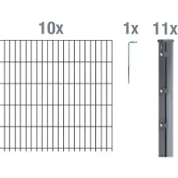 Alberts Doppelstabmattenzaun 6-5-6, Matten 2,50 m, Höhe 1,63 m, Länge 25 m, anthrazit, Zaun als Komplettset, Pfosten mit Klemmlasche 60x40 mm
