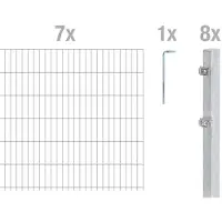 Alberts Doppelstabmattenzaun 6-5-6, Matten 2,50 m, Höhe 1,43 m, Länge 17,5 m, feuerverzinkt, Zaun als Komplettset, Pfosten mit Klemmlasche 60x40 mm