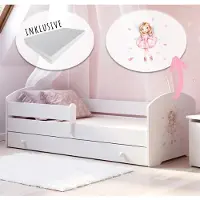 KIDS Collection Kinderbett 70x140 / 80x160 Komplett Set inkl. Matratze, Lattenrost, Schublade & Rausfallschutz | Einzelbett für Kinder von 2 – 10 Jahren | 80x160 cm | weiß mit Prinzessin Motiv
