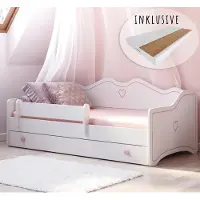 KIDS Collection Kinderbett Mädchen Jugendbett 80x160 mit Matratze Rausfallschutz & Schublade | Prinzessin Kinder Sofa Couch Bett umbaubar rosa weiß