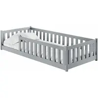 KIDS Collection Kinderbett Bodenbett 80x180 cm mit Rausfallschutz, Matratze & Lattenrost Montessori Bett Bed Gitterbett Kinder Jugendbett Einzelbett | Aschgrau | von 3. bis 12. Lebensjahr