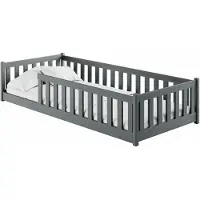 KIDS Collection Kinderbett Bodenbett 90x200 cm mit Rausfallschutz, Matratze & Lattenrost Montessori Bett Bed Gitterbett Kinder Jugendbett Einzelbett | Graphit | von 4. bis 18. Lebensjahr