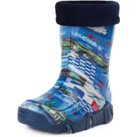 Ladeheid Kinder Mädchen Jungen Gummistiefel gefüttert Swk 05 (Blau Auto, 23/24 EU)