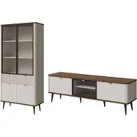 Feldmann-Wohnen Wohnzimmer-Set Marly Wohnwand-Set Vitrine Lowboard Farbe wählbar,Kaschmir / Walnuss