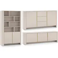 Feldmann-Wohnen Wohnzimmer-Set BARI Wohnzimmermöbel Setgröße und Farbe wählbar,Kaschmir / gold