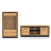 Feldmann-Wohnen Wohnzimmer-Set Urso Wohnwand Gold Craft Eichel schwarz Ausführung wählbar,ohne Beleuchtung,2-teilig (Vitrine,Lowboard)