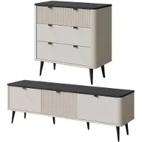 Feldmann-Wohnen Wohnzimmer-Set Marly Wohnwand-Set Farbe und Setgröße wählbar,Kommode mit Lowboard,Kaschmir / Graustein