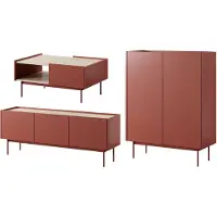 Feldmann-Wohnen Wohnzimmer-Set Color RTV-144 + KD-97 + L-97 Grifflos Keramikrot Eiche Linea