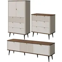 Feldmann-Wohnen Wohnzimmer-Set Marly Wohnwand-Set Farbe und Setgröße wählbar,Standregal, Kommode, Lowboard,Kaschmir / Walnuss