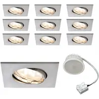 Paulmann 9x 5W Einbauleuchten Set Coin Satin eckig schwenkbar inkl Mili LED 3000K, 51mm Eisen/Alu Zink Silber Einbau Warmweiss