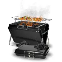 Elasto Tragbarer Holzkohlegrill schwarz, zusammenklappbar, Grillrost 33,5 x 20,5 cm, für 4 Personen, werkzeugloser Aufbau