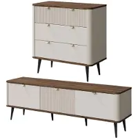Feldmann-Wohnen Wohnzimmer-Set Marly Wohnwand-Set Farbe und Setgröße wählbar,Kommode mit Lowboard,Kaschmir / Walnuss