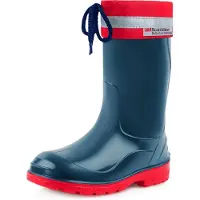 Ladeheid Kinder Mädchen Jungen Gummistiefel mit Stulpe LA-972 (Dunkelblau/Rot, 33 EU)