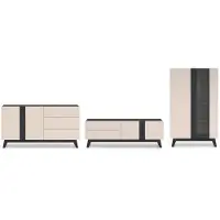 Feldmann-Wohnen Wohnzimmer-Set Freshion Wohnwand Ausführung wählbar Kaschmir schwarz
