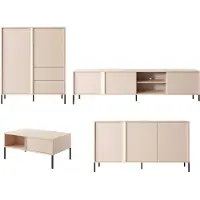 Feldmann-Wohnen Wohnzimmer-Set Wohnwand Dast 4-teilig beige Ausführung wählbar,mit LED-Beleuchtung