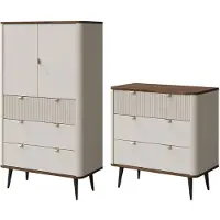 Feldmann-Wohnen Wohnzimmer-Set Marly Wohnwand-Set Farbe und Setgröße wählbar,Standregal mit Kommode,Kaschmir / Walnuss