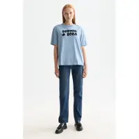 Scotch & Soda Loose Fit T-shirt With Leopard Artwork Faded Denim Größe: XS | Hemden Outlet | Damen | Blau