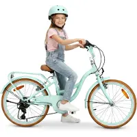 Sun baby Mädchen fahrrad Kinderfahrrad 20 Zoll Mädchen Shimano 6-Gang 5 6 7 8 Jahre mit Gepäckträger Ständer Retro Flower bike minz
