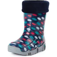 Ladeheid Kinder Mädchen Jungen Gummistiefel gefüttert Swk 24 (Dunkelblau Punkte, 25/26 EU)