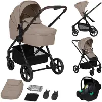 Lionelo Greet 3in1 Kombikinderwagen mit Babyschale, Großer Babywanne & Sportsitz, UPF50+, Leichtgewicht, Federung, Wendbarer Sportsitz - Beige